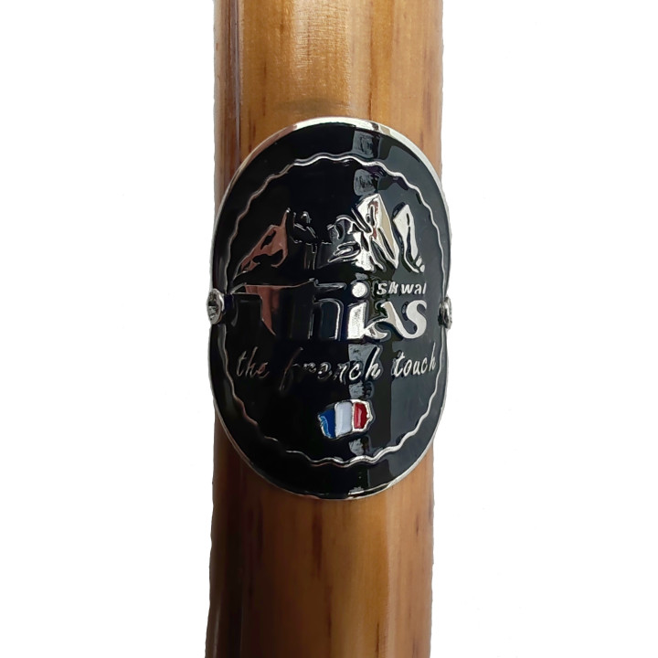 Bâtons de ski en châtaignier - Poignée Caoutchouc Noir & Bagues Rouges
