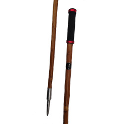 Chestnut Wood Ski Poles — Black Rubber Grip & Red Rings