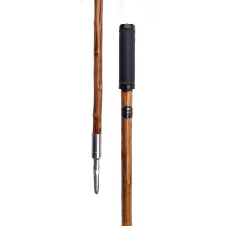 Chestnut Wood Ski Poles - Black Faux Leather Grip