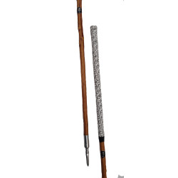 Chestnut Wood Ski Poles - Black & White Skull Long Grip