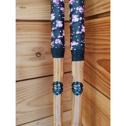 Chestnut Wood Ski Poles - Black & Pink Cherry Blossom Long Grip